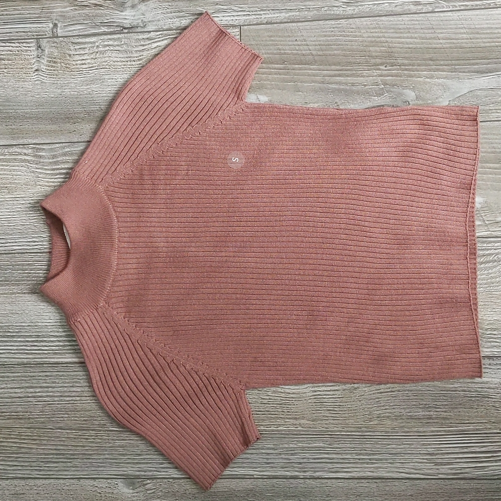 NWT Say What Ribbed Dusty Rose Short Sleeve Mockneck Small